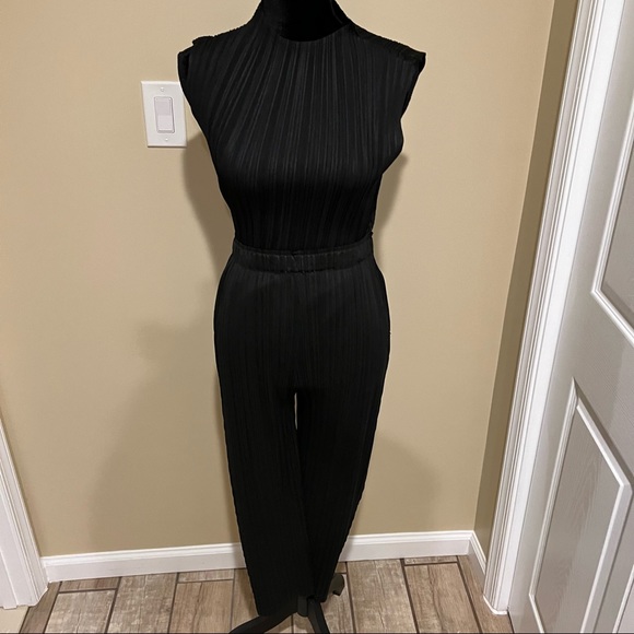 Office two pieces set turtleneck top loose pants casual pleated wide leg pants - Picture 6 of 15